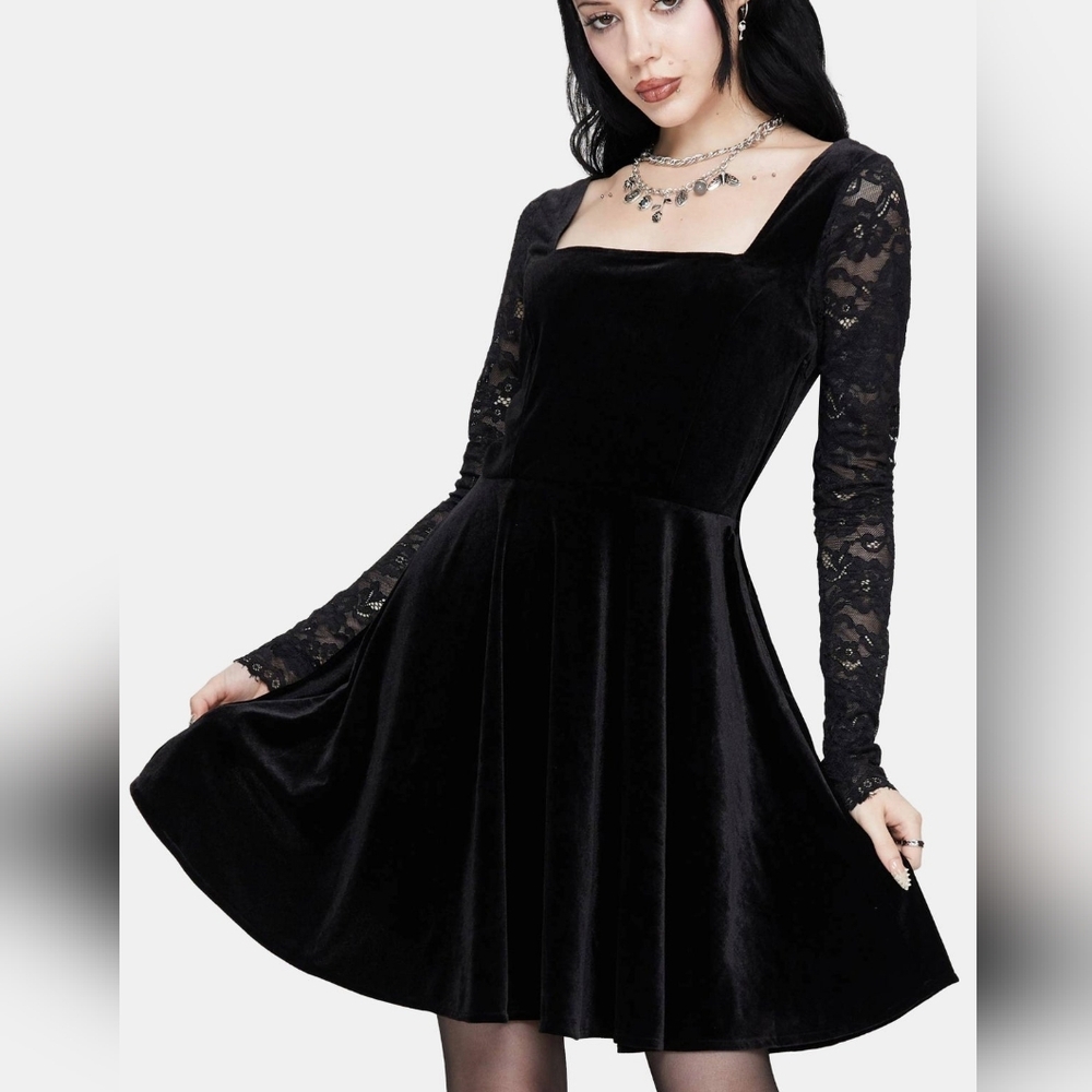 Vice Lace Sleeve Velour Mini Dress